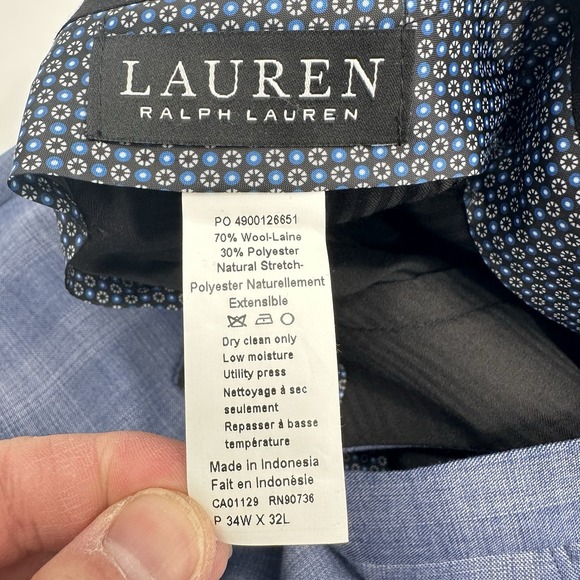 Lauren Ralph Lauren Classic-Fit Ultraflex Wool Suit Pants Blue‎ Plaid 34x32 NWT - Picture 9 of 13
